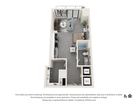 Floor plan for studio, 1 bath, 632 sqft